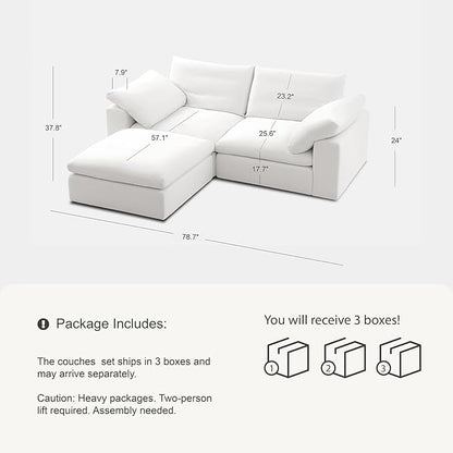Modular Sectional Sofa, 78.7" L Shaped Modern Sofa Modular Sectional Cloud Couch with Ottoman, Modern Cloud Sectional Couches for Living Room, Deep Seat Sofa with Washable Cover