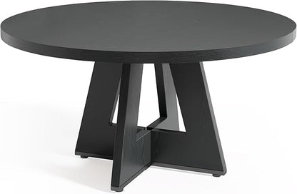 LITTLE TREE Round Dining Table for 4-6 People, 47 Inches Dining Room Table with Wooden Pedestal Base, Black Dinner Tables, Circle Kitchen Tables for Dining Room, Kitchen, Living Room