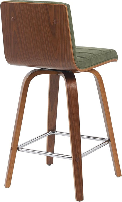 Vienna Modern Counter Height Swivel Bar Stool with Vintage Green Upholstered Seat and Walnut Finished Wood Frame Set of 3