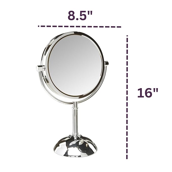 JERDON Lighted Makeup Mirror with Magnification - 1X and 8X Magnification - Chrome Finish - Model HL8808CL