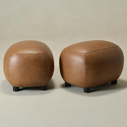 KINWELL 23" Wide Faux Leather Upholstered Ottoman Set of 2, Mid-Century Modern Living Room Footrest with Soft Padded Seat, Footstool for Bedroom, Entryway or Living Room, Camel