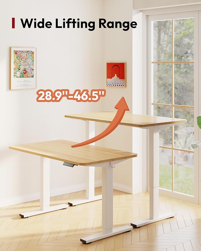 SANODESK Standing Desk Height Adjustable Electric 40x24 Inches Sit Stand Desk for Home Office Ergonomic with Splice Board Two Hooks, White Frame/Maple Top