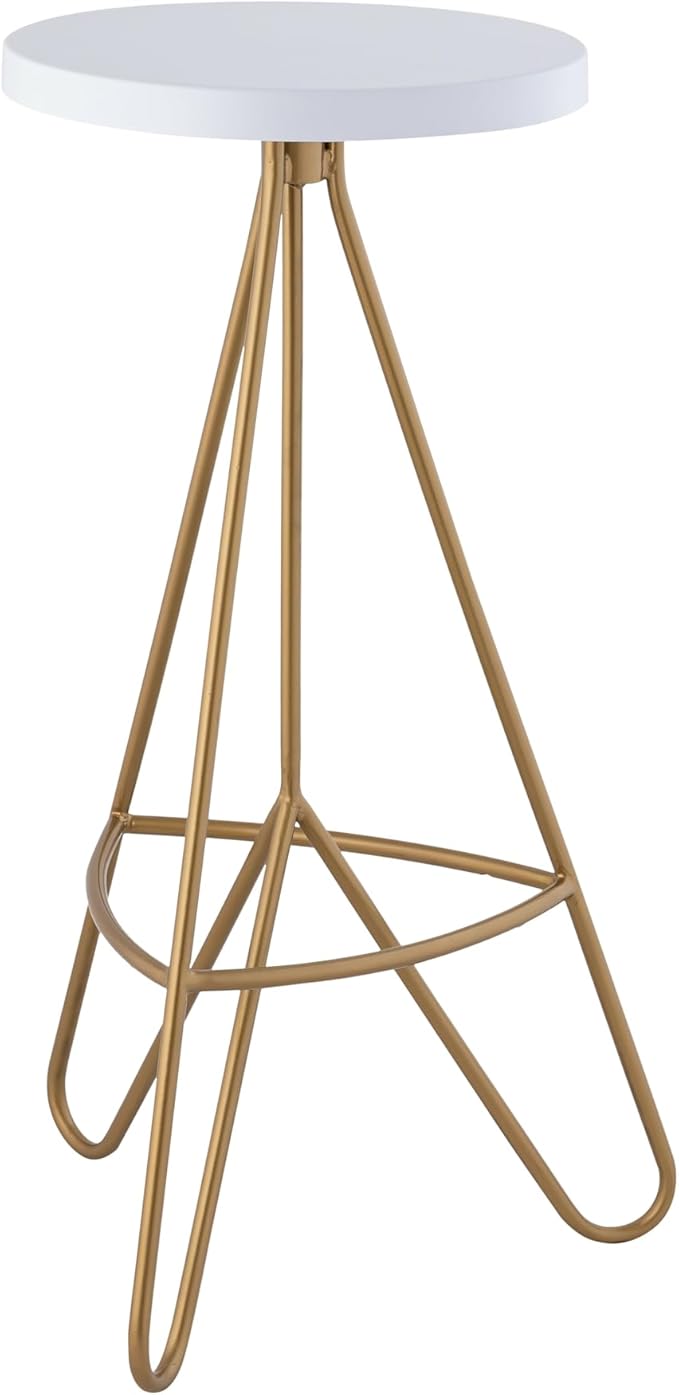 JONATHAN Y BSL1002B Trinity 30" Modern Industiral Iron Tripod Backless Bar Stool for Home, Kitchen, Dining Room, Workspaces, Cafes and Resturants, White Seat with Gold Frame