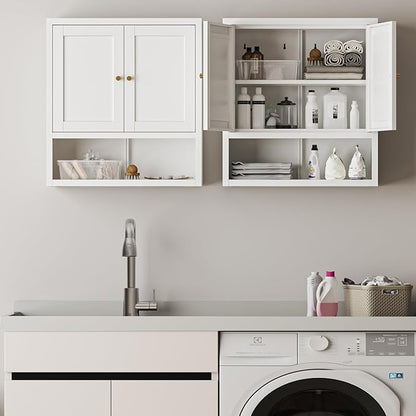 Metal Wall Cabinet, Over The Toilet Storage Cabinets, Wall Mounted Medicine Cabinets for Bathroom, Laundry, Kitchen, Entryway (White, 23.6" H-Wall Cabinet)