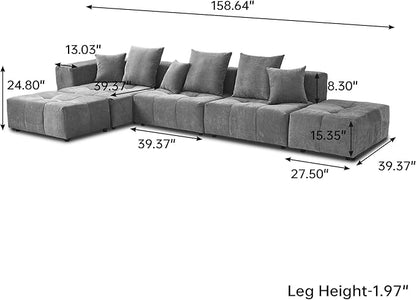 WJShome 158" Oversized Modular Sectional Sofa, L Shaped Couch with Ottoman,Sectional Couches for Living Room,Large Linen Deep Seat with Pillow Couches for Home,Spacious Space,Gray