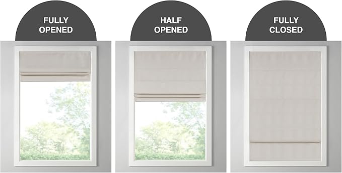 Madison Park Galen Cordless Roman Shade, 33"W x 64"H, Sheen Ivory – Room Darkening, Thermal Insulated, Energy Efficient Window Blind with Subtle Sheen Basketweave Fabric for Privacy