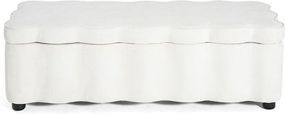 Christopher Knight Home Pean Living Room Ottoman with Storage, Fabric Upholstered Storage Ottoman Bench, Sofa Foot Stool with Wood Frame, Bedroom End of Bed Bench, Chic Scalloped Design, White
