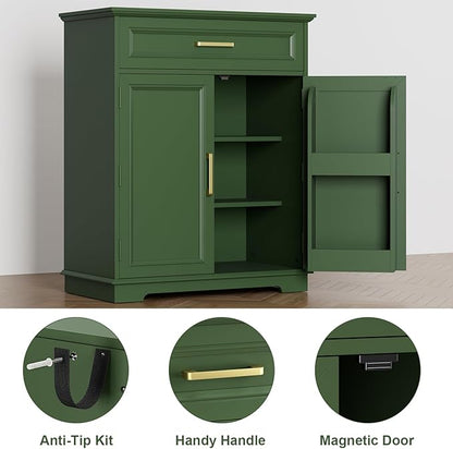 Kitchen Storage, Modern Floor-Standing Sideboard, Freestanding Cabinet Suitable for Living Room or Hallway, Green