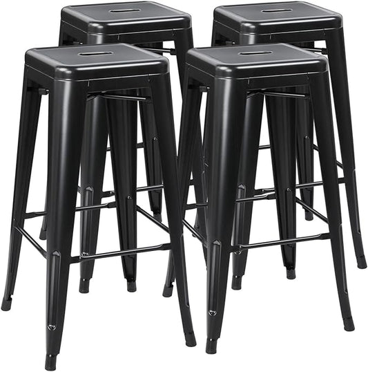 Yaheetech 30 Inch Metal Bar Stools Set of 4, Bar Height Backless Bartools, Industrial Stackable Bar Chairs with Footrest for Kitchen/Dining Room/Bistro/Patio, Black