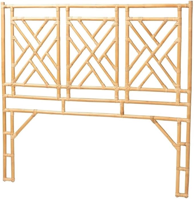 Pemberly Row Bohemian Natural Rattan Queen Size Standalone Headboard