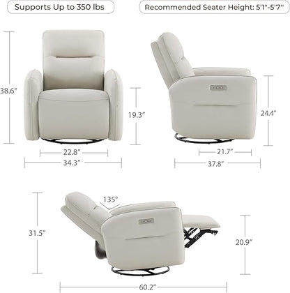 CHITA Faux Leather Power Recliner Chair, Swivel Glider Recliner for Adults, Nursery Rocking Chair with USB & Type-C Charging for Living Room, Bedroom, Creamy Grey