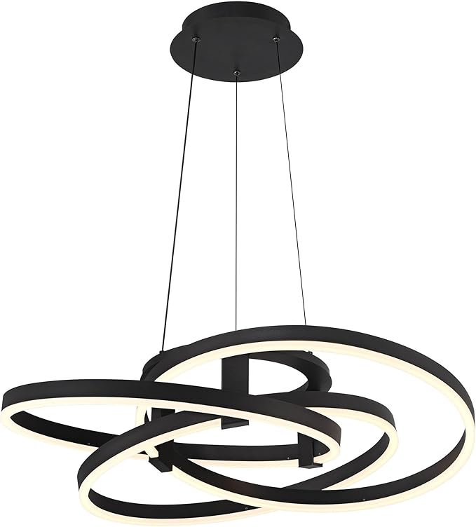 Possini Euro Design McKenna Sanded Black Pendant Lighting 26 1/2" Wide Modern Ribbon Rings Dimmable LED Fixture for Dining Room House Foyer Kitchen Island Entryway Bedroom Living High Ceilings