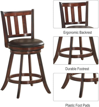 COSTWAY Bar Stools Set of 4, Counter Height Dining Chair, Fabric Upholstered 360 Degree Swivel, PVC Cushioned Seat, Perfect for Dining and Living Room (Height 25''-Set of 4)