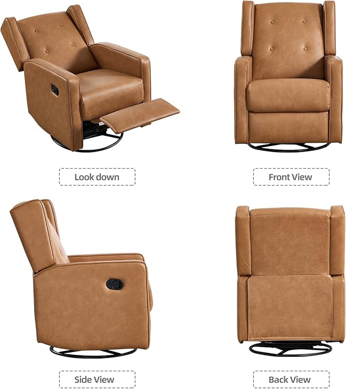 CANMOV Swivel Rocker Recliner Chair Set of 2, Nursery Glider Chair, Nursery Rocking Chairs, Manual Reclining Chair, Brown