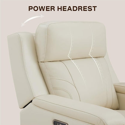 Watson & Whitely Genuine Leather Electric Recliner Chairs for Adults, Lay Flat Recliner with Power Headrest & Chargers for Living Room, Cream