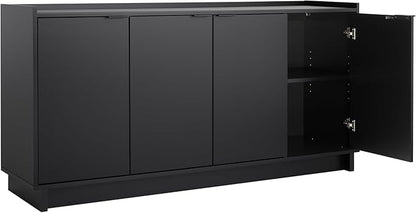 Prepac Simply Modern 4 Door Console Table Storage Cabinet, Buffet Cabinet for Storage and Organization, Modern Side Table with Doors & Shelves, 60”W x 30”H x 16”D, Black