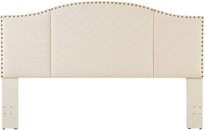 24KF Middle Century Linen Upholstered Tufted King Size Headboard with Antique Brass Nail Heads Trim King/California King headboard-Ivory