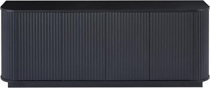 LKTART 64" Sideboard Buffet Cabinet with Storage, Wooden Fluted Storage Cabinet Sideboard Credenza with Adjustable Shelves Pressed Spring for Kitchen Living Room (Black Gray)