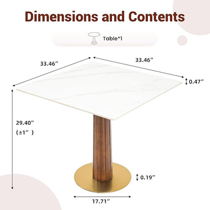 Sintered Stone Square Office Table - Meeting Desk for Small Offices (Dark Brown Leg and White Top, 1 Table Only)