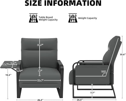 Upholstered Accent Chairs Set of 2, Modern Faux Leather Sofa Chairs with Foldable Side Tray Table & Storage Pocket, Small Accent Sofas for Living Room, Bedroom, Gray