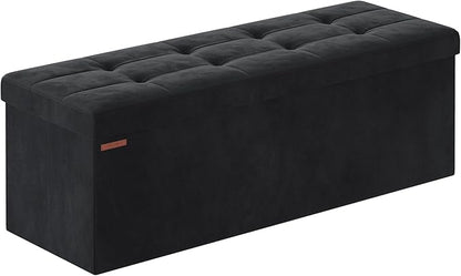 SONGMICS Mazie Collection - Storage Ottoman Bench, Foldable Foot Rest, 15 x 43 x 15 Inches, End of Bed Bench, Storage Chest, Load 660 lb, Living Room, Bedroom, Entryway, Ink Black ULSF277B01