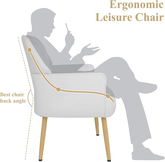 Velvet Accent Chair, Modern Upholstered Single Living Room Chairs with Tufted Back, Cozy Sofa Side Armchair with Metal Legs for Bedroom/Office/Reading Room, Beige