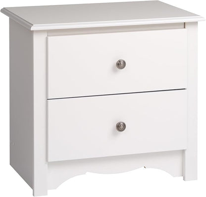 Prepac Sonoma Traditional Nightstand Side Table with 2 Drawers, Functional 2-Drawer Bedside Table 16" D x 23.25" W x 21.75" H, White, WDC-2422