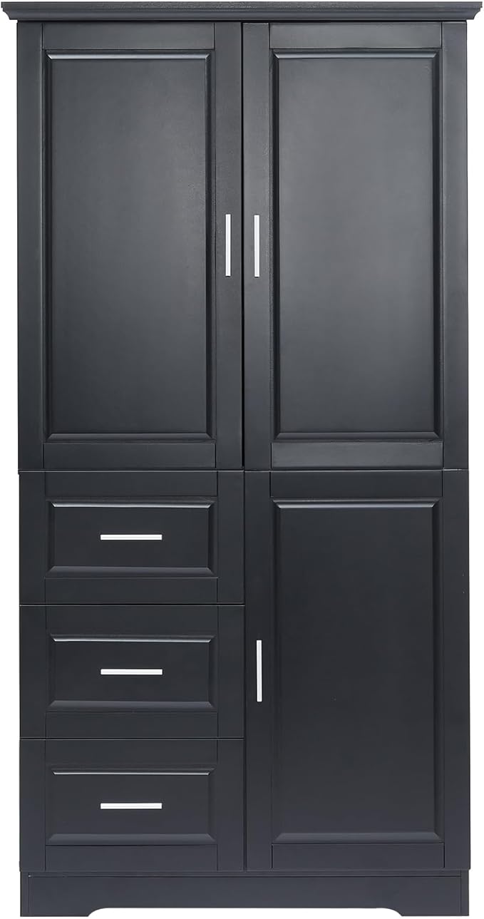 Merax 62.2" Wide Storage Cabinet Pantry Cupboard with Doors and Drawers for Home Kitchen, Bathroom and Living Room, Adjustable Shelf, Black