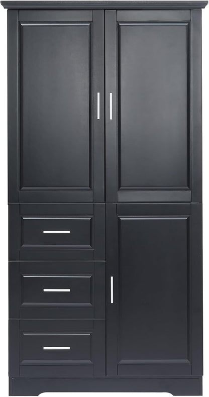 Merax 62.2" Wide Storage Cabinet Pantry Cupboard with Doors and Drawers for Home Kitchen, Bathroom and Living Room, Adjustable Shelf, Black