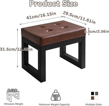 IBUYKE 16 Inch Small Foot Stool Ottoman, Rectangle PU Faux Leather Foot Rest with Padded Seat and Metal Legs, Modern Ottoman Foot Rest for Living Room Bedroom Entryway Couch, Dark Brown WBD026Z