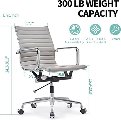 Mid Back Support with Arm Rest Office Ergonomic, Adjustable Swivel Vegan Leather Desk, Receptionist Chairs -Grey