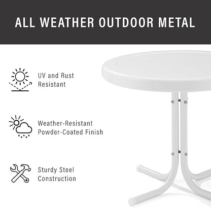 Crosley Furniture Griffith Weather Resistant Retro Metal Outdoor Side Table for Patio, Deck, Porch, Alabaster White