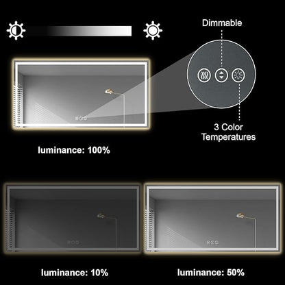 Awoco 72''x36'' LED Bathroom Mirror with Light, Lighted Vanity Mirror with Backlit and Front Light, Dimmable Anti-Fog Memory Function Lighted Mirror with 3 Colors for Bathroom Wall