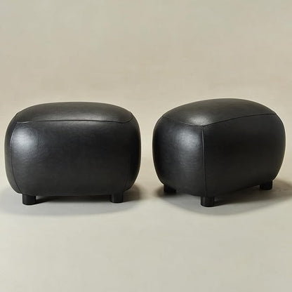 KINWELL 23" Wide Faux Leather Upholstered Ottoman Set of 2, Mid-Century Modern Living Room Footrest with Soft Padded Seat, Footstool for Bedroom, Entryway or Living Room, Black