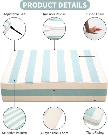 Outdoor Seat Cushions Set for Patio Furniture Deep Seating Patio Cushion Set Weather-Resistant Thick Cushions 25.6" W x 25.6" D x 5”T,Light Blue Stripes