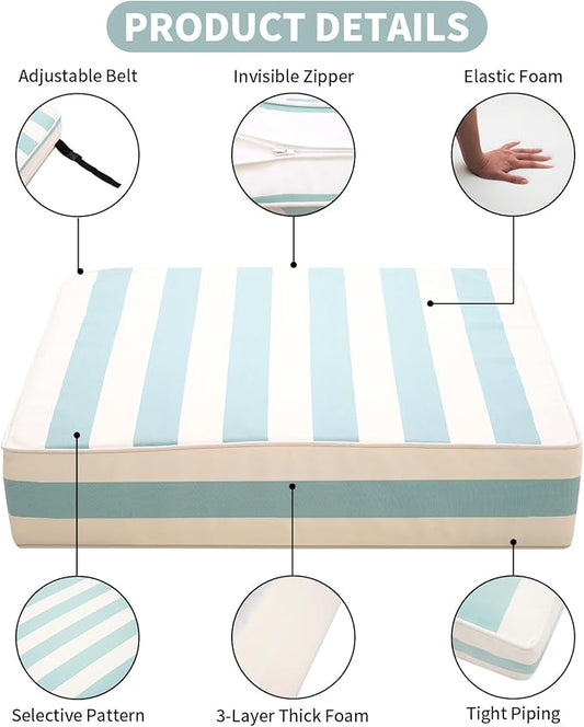 Outdoor Seat Cushions Set for Patio Furniture Deep Seating Patio Cushion Set Weather-Resistant Thick Cushions 25.6" W x 25.6" D x 5”T,Light Blue Stripes