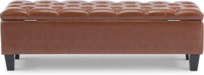 Christopher Knight Home Ottilie Faux Leather Storage Ottoman Bench, Wooden Rectangular Ottoman with Storage, Bedroom End of Bed Foot Stool, Entryway Ottoman Footrest, Living Room Extra Seat, Brown