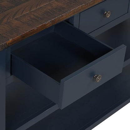 LKTART Solid Wood Console Table Sofa Table with Storage Drawers and Bottom Shelf Entryway Table for Entry Hallway Foyer Sofa Couch Table Easy Assembled (48.8" Blue)