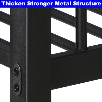 Upgraded Version Thicken Metal Full XL Over Queen Bunk Bed, Stronger Heavy Duty Steel Bunk Bed Full Over Queen Size, Best Bunkbed Frame for Adults, Easy Assembly, Black (Queen)