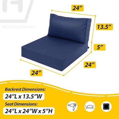 AAAAAcessories Outdoor Deep Seat Cushions, Waterproof, Fade-Resistant Patio Furniture Replacement Cushions, 24" x 24" x 5" + 24" x 13.5", Navy Blue