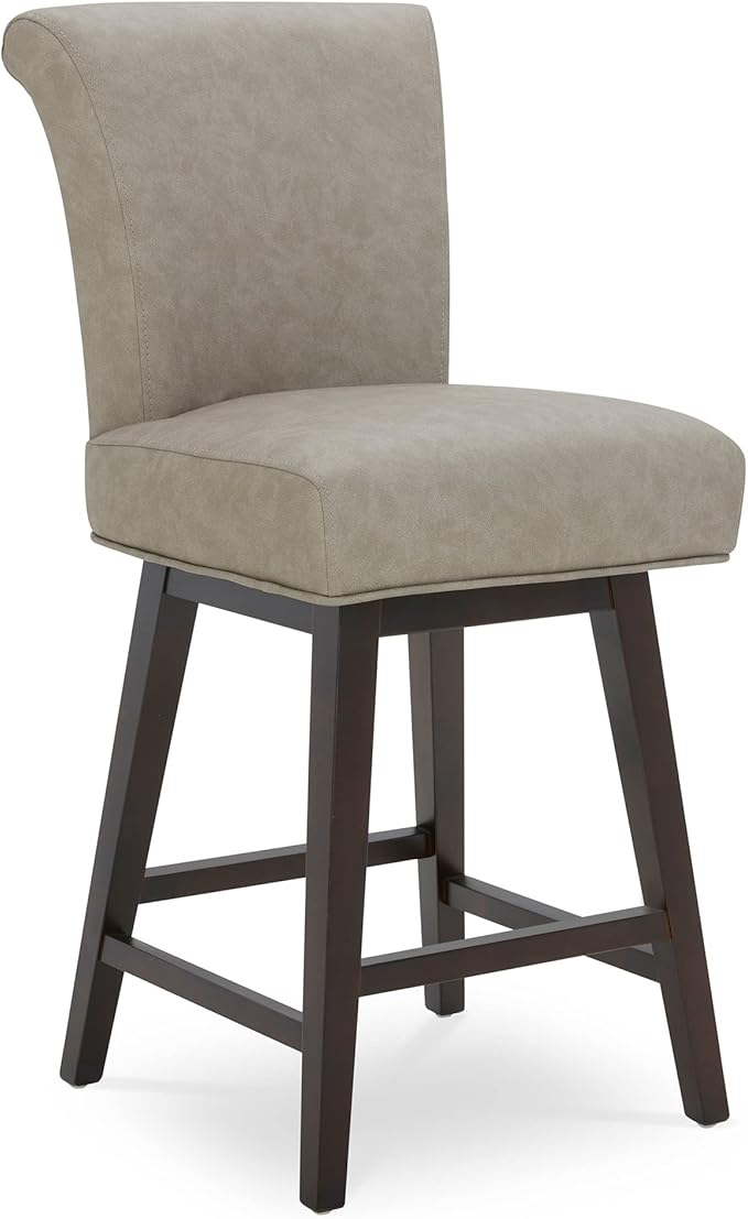 CHITA 26 Inch Counter Height Swivel Bar Stool, FSC Certified Modern Upholstered Faux Leather Swivel Barstool Chair with Back, Stone Gray