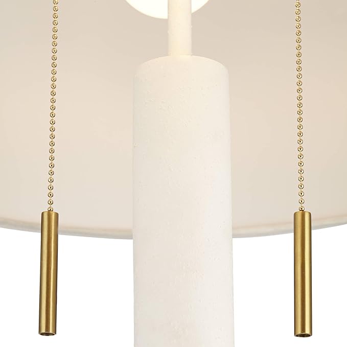 Possini Euro Design Athena 30 3/4" Tall Open Circle Large Mid Century Modern End Table Sculptural Lamp Pull Chain White Finish White Shade Living Room Bedroom Bedside Nightstand House Office Home