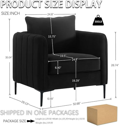 Velvet Accent Chair Set of 2, Comfy Upholstered Single Sofa Chair Mid-Century Modern Armchair with Thick Cushion and Wood Frame Side Chair for Living Room Bedroom Apartment (Black)