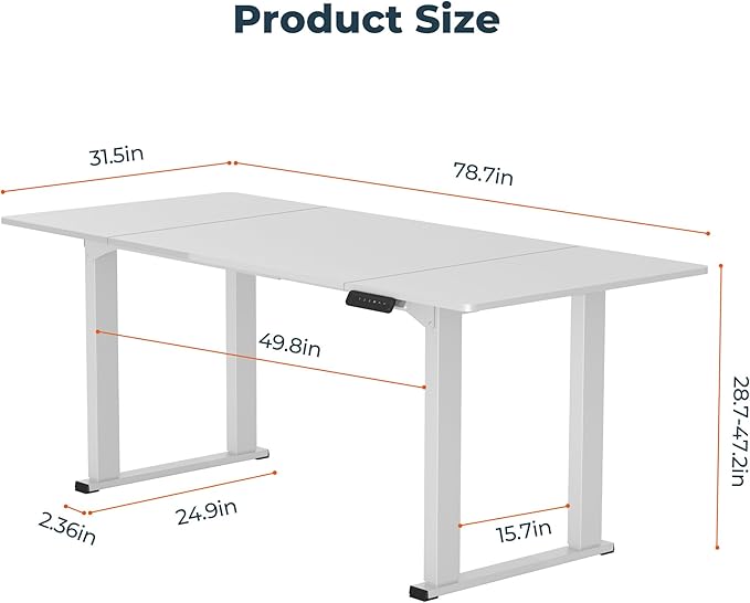 4 Legs Standing Desk, Large 79x31 Inches Electric Adjustable Height Desks with Splice Board, Stand Up Desks Home Office Computer Workstation, White