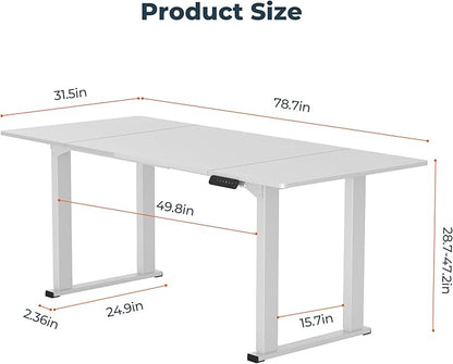 4 Legs Standing Desk, Large 79x31 Inches Electric Adjustable Height Desks with Splice Board, Stand Up Desks Home Office Computer Workstation, White