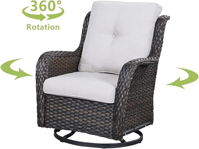 HUMMUH Outdoor Swivel Rocker Wicker Patio Chairs High Back PE Rattan Glider Chairs 4PCS Patio Furniture Set(Brown,Beige)