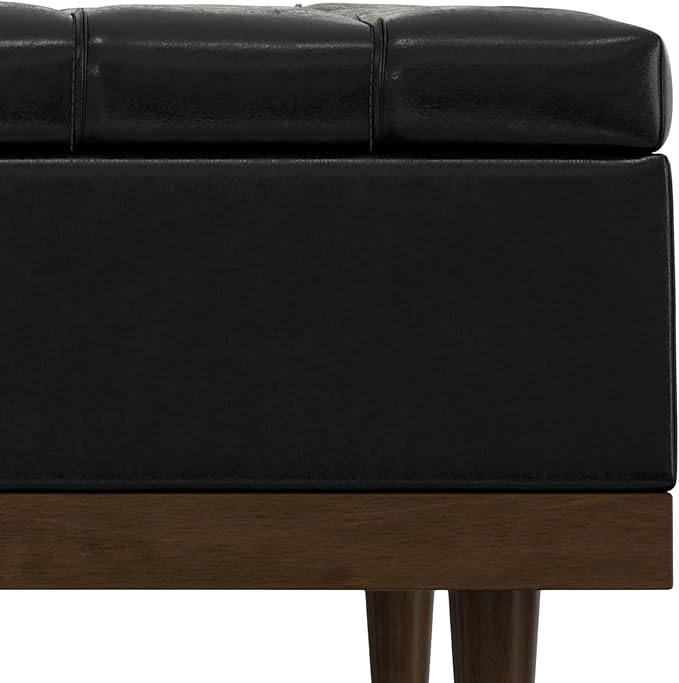 SIMPLIHOME Mariah 36 inch Wide Contemporary Rectangle Lift Top Table Storage Ottoman in Midnight Black PU Black faux leather, Assembled, For the Living Room, Entryway and Family Room