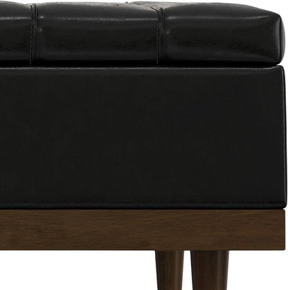 SIMPLIHOME Mariah 36 inch Wide Contemporary Rectangle Lift Top Table Storage Ottoman in Midnight Black PU Black faux leather, Assembled, For the Living Room, Entryway and Family Room