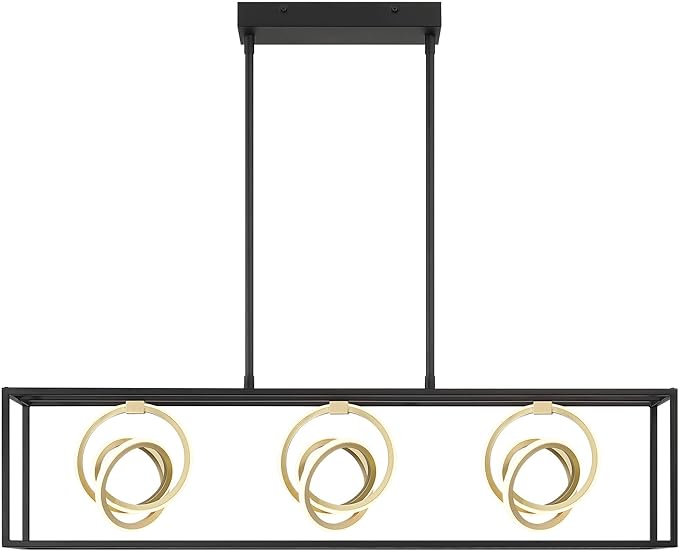 Possini Euro Design Christy 35 1/2" Modern Pendant Chandelier Ceiling Light Fixture Dining Room Over Table Kitchen Island Foyer Hanging Linear 3-Light LED Dimmable Black Gold Metal Hallway Entryway