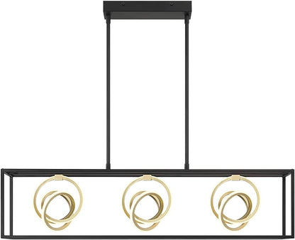 Possini Euro Design Christy 35 1/2" Modern Pendant Chandelier Ceiling Light Fixture Dining Room Over Table Kitchen Island Foyer Hanging Linear 3-Light LED Dimmable Black Gold Metal Hallway Entryway